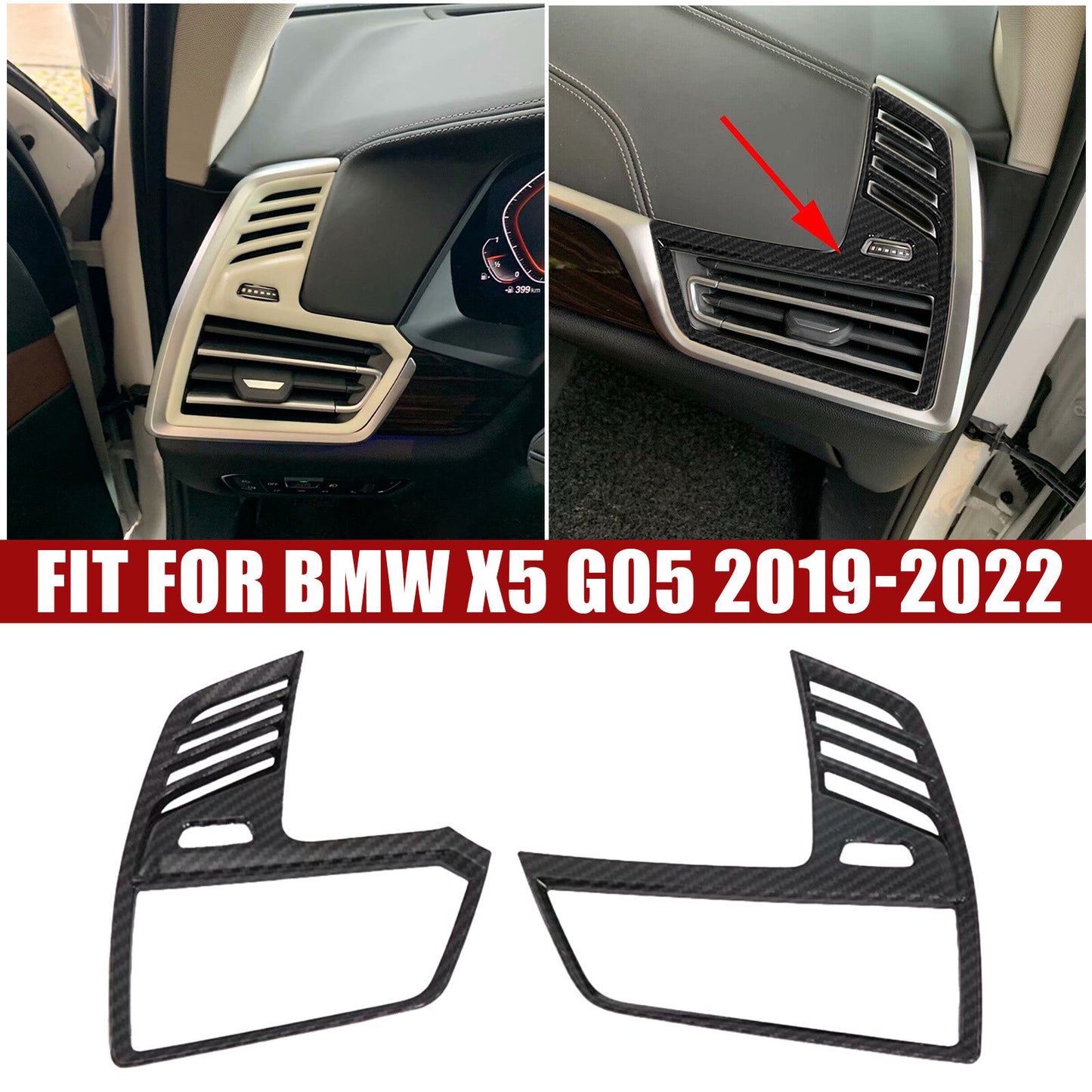 for BMW X5 G05 19-22 Front Dashboard Air Vent Outlet Cover Trim Carbon Fiber