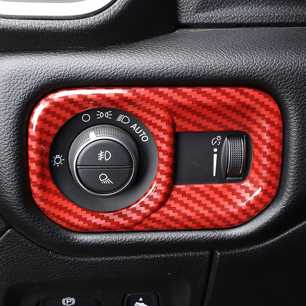 Front Headlight Switch Button Cover Trim for Dodge for Ram 1500 2018+ Red Carbon