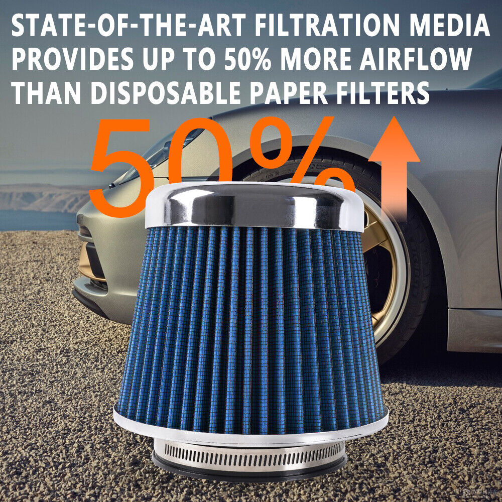 High Flow Performance Cold Air Intake Air Filter 3/3.5/4 Inlet 5 Tall Blue Q