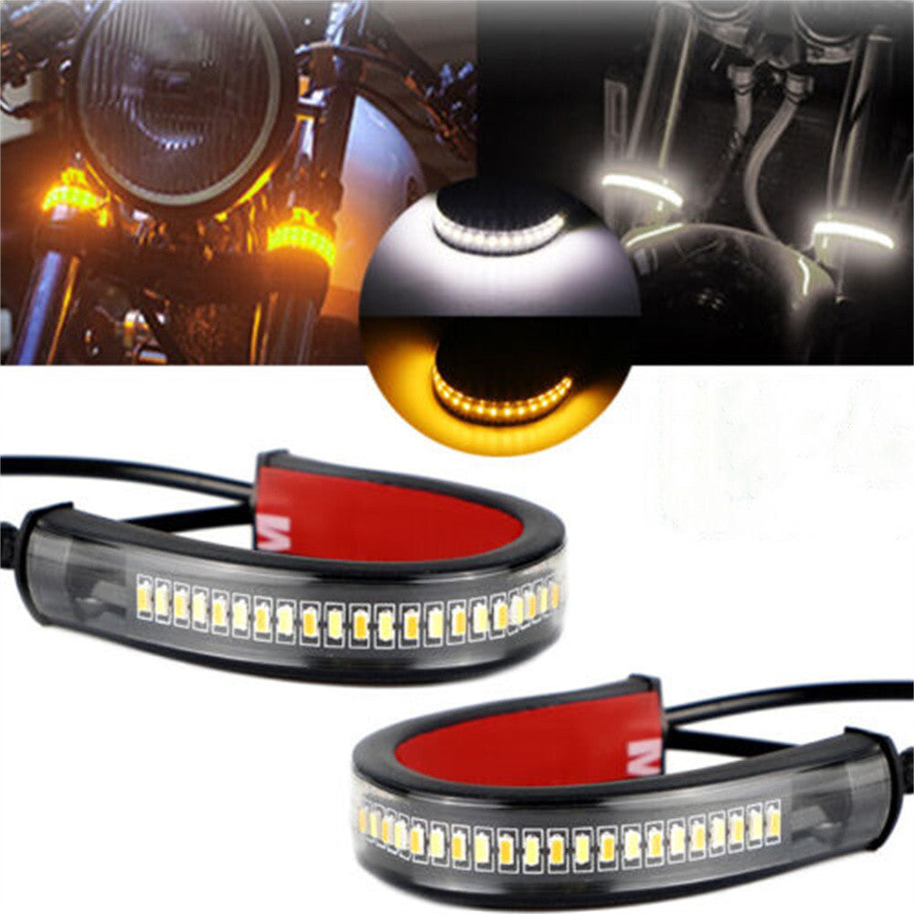 Motorcycle Flowing Fork Amber LED Turn Signal Strip Light for Harley Davidson Q