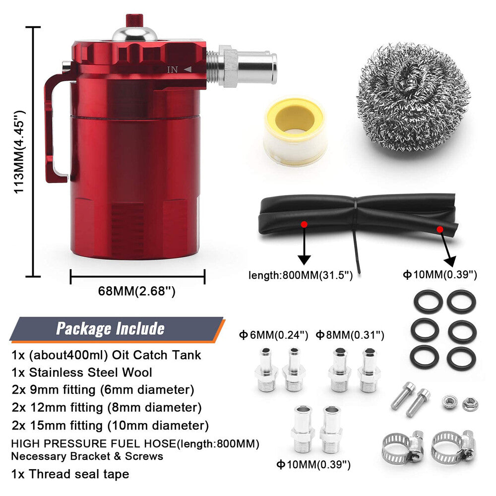 Oil Catch Can Kit Reservoir Baffled Tank with Breather Filter Universal Aluminum