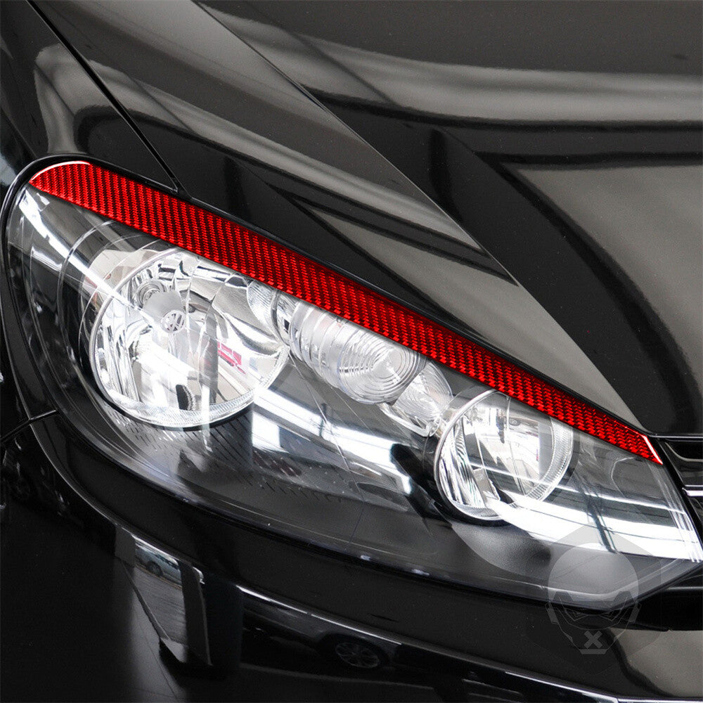 2¡ÁRed Carbon Fiber Headlight Eyelids Eyebrow Trim for VW for Golf 6 VI MK6 2009-2012