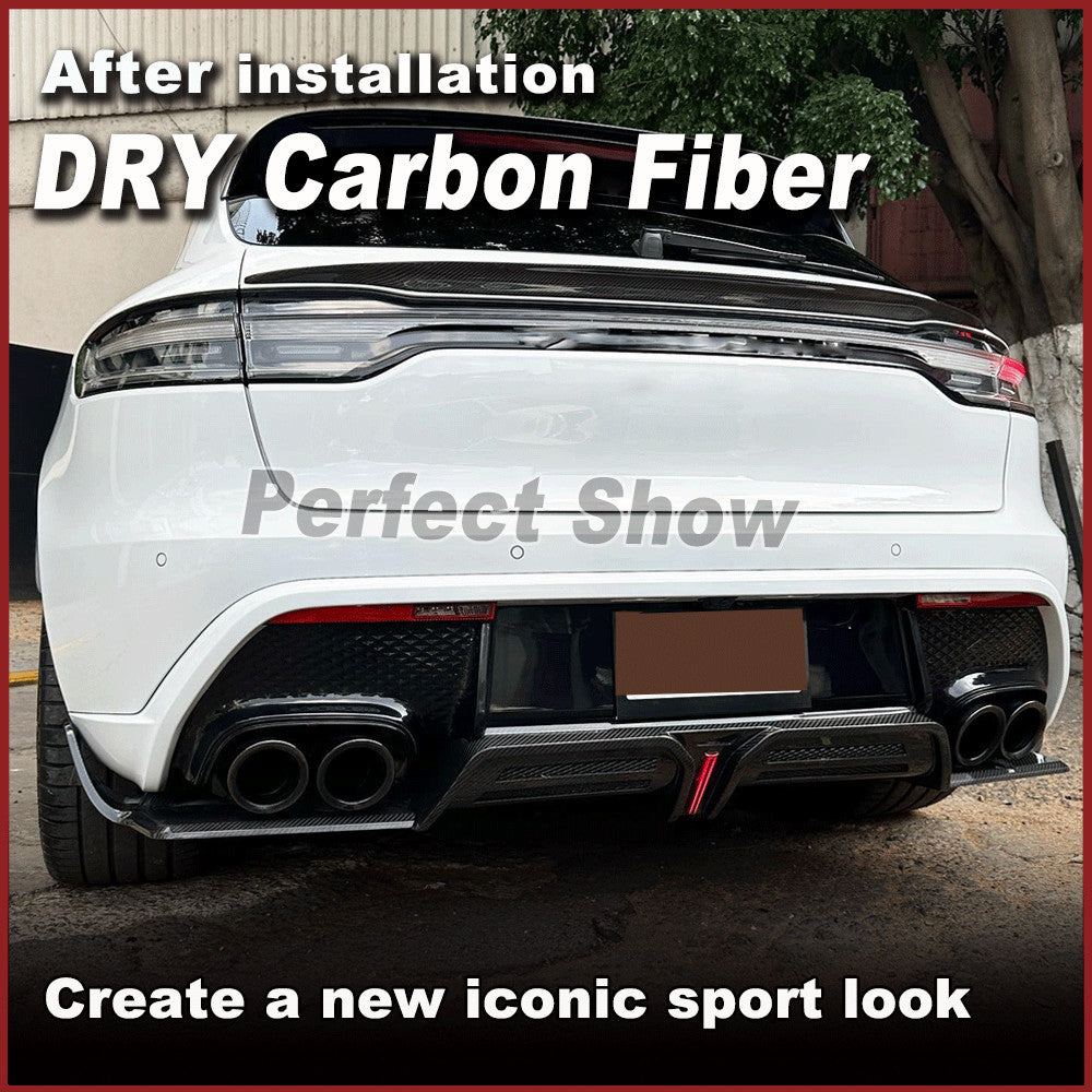 for Porsche Macan 2022UP DRY Carbon Fiber Rear Bumper Diffuser Lip Spoiler W/LED