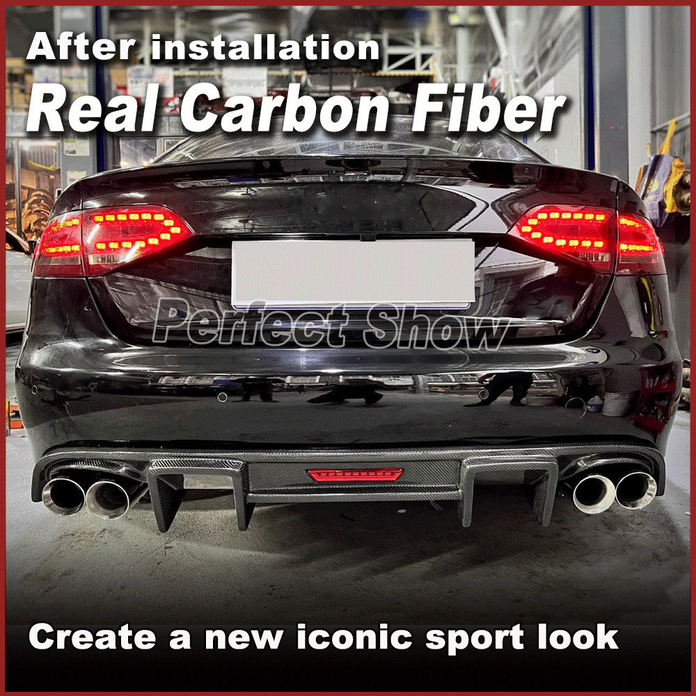 Fit for Audi S4 B8 Sedan 2008-2012 REAL Carbon Rear Bumper Diffuser Lip W/Light