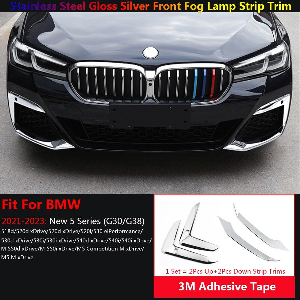 4Pcs Stainless for BMW 5 Series G30 Exterior Car Front Fog Light Lamp Cover Trim