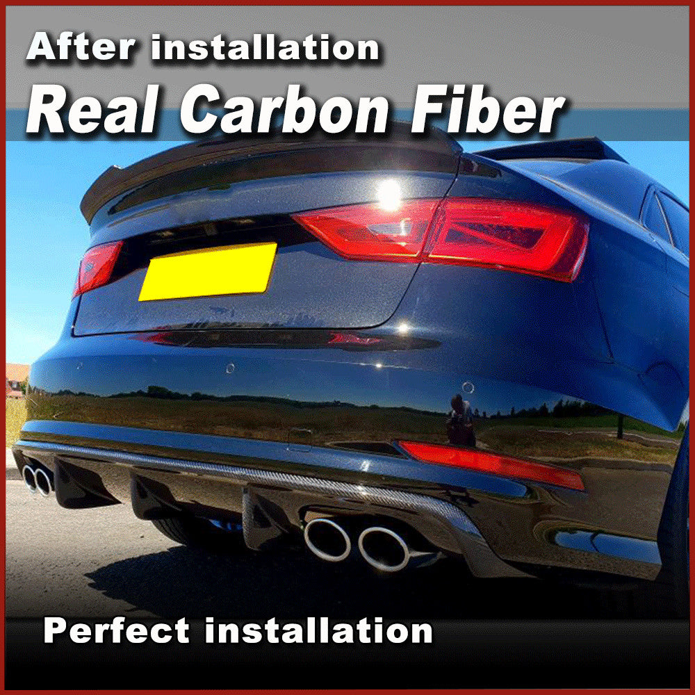REAL Carbon Rear Bumper Lower Diffuser Lip Quad 4Tips for Audi S3 Sedan 2013-16