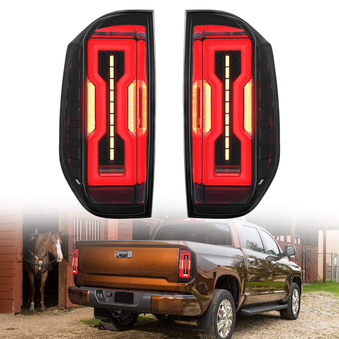 pair of LED taillights, turn signals, and rear brake lights are compatible with 2014-2021 for Toyota Tundra models.