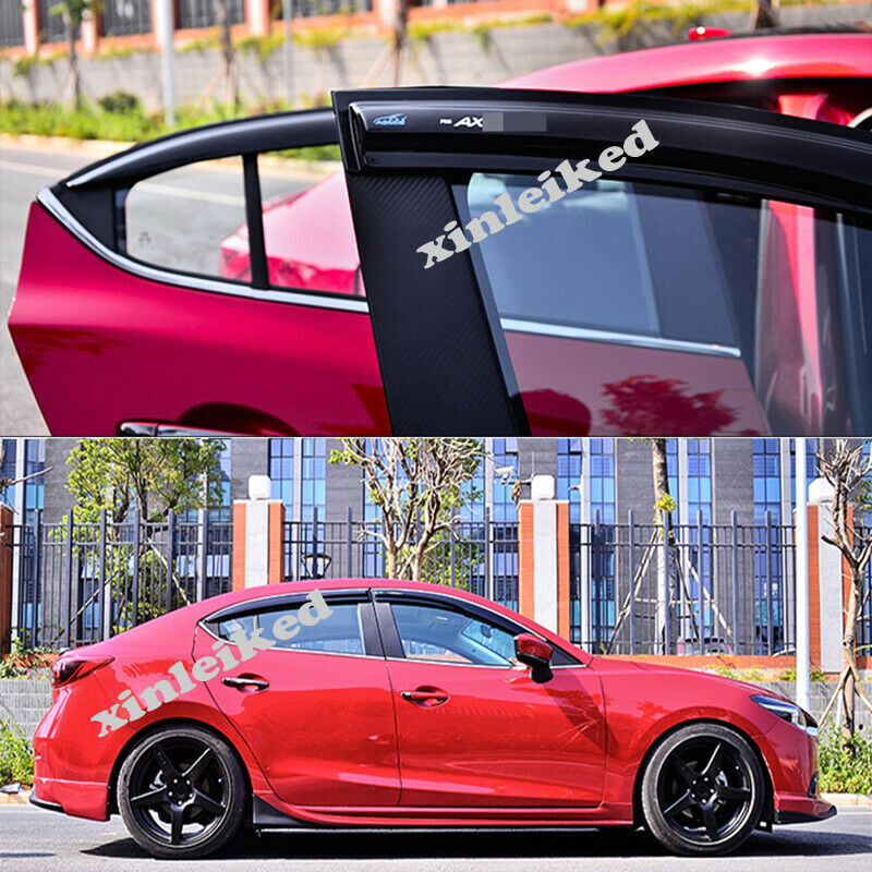 Black Window Visors Rain Guards Deflector Sun Shades for Mazda 3 Axela 2014-2018