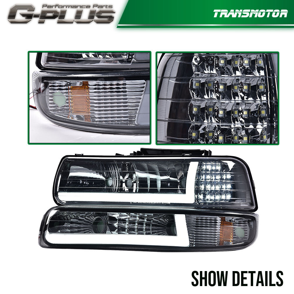 Fits 99-02 for Silverado 00-06 Tahoe for CHRome LED DRL Headlight Headlamp - v