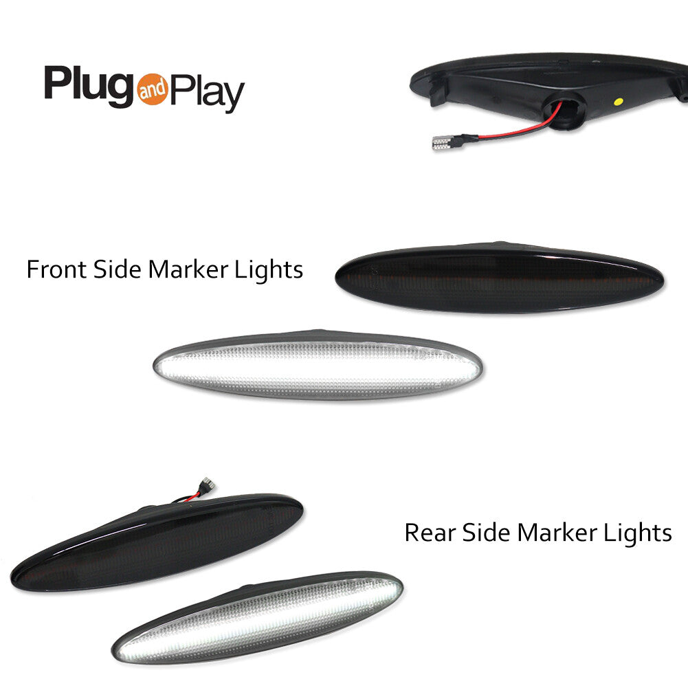 4pcs Smoked Lens Front and Rear White LED Side Marker Lights for for Lexus SC430 2002 - 2010- v