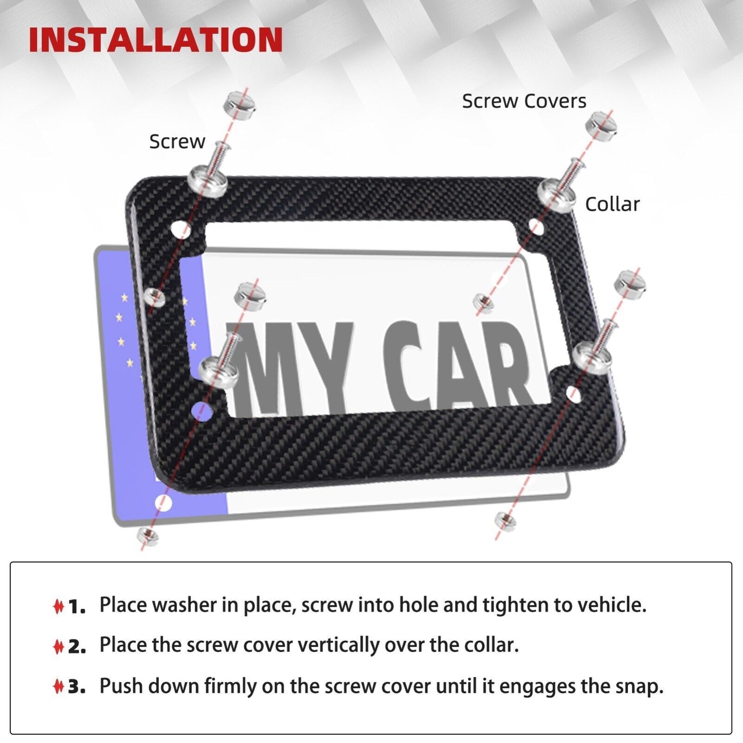 Real 100% Carbon Fiber Motorcycle License Plate Frame Orignial 3K with Free Caps Q