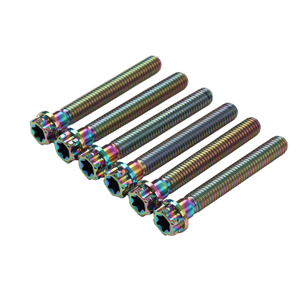 6pcs Bolts Torx Head Flange Screws M6x45mm Rainbow For Motorcycle Bike