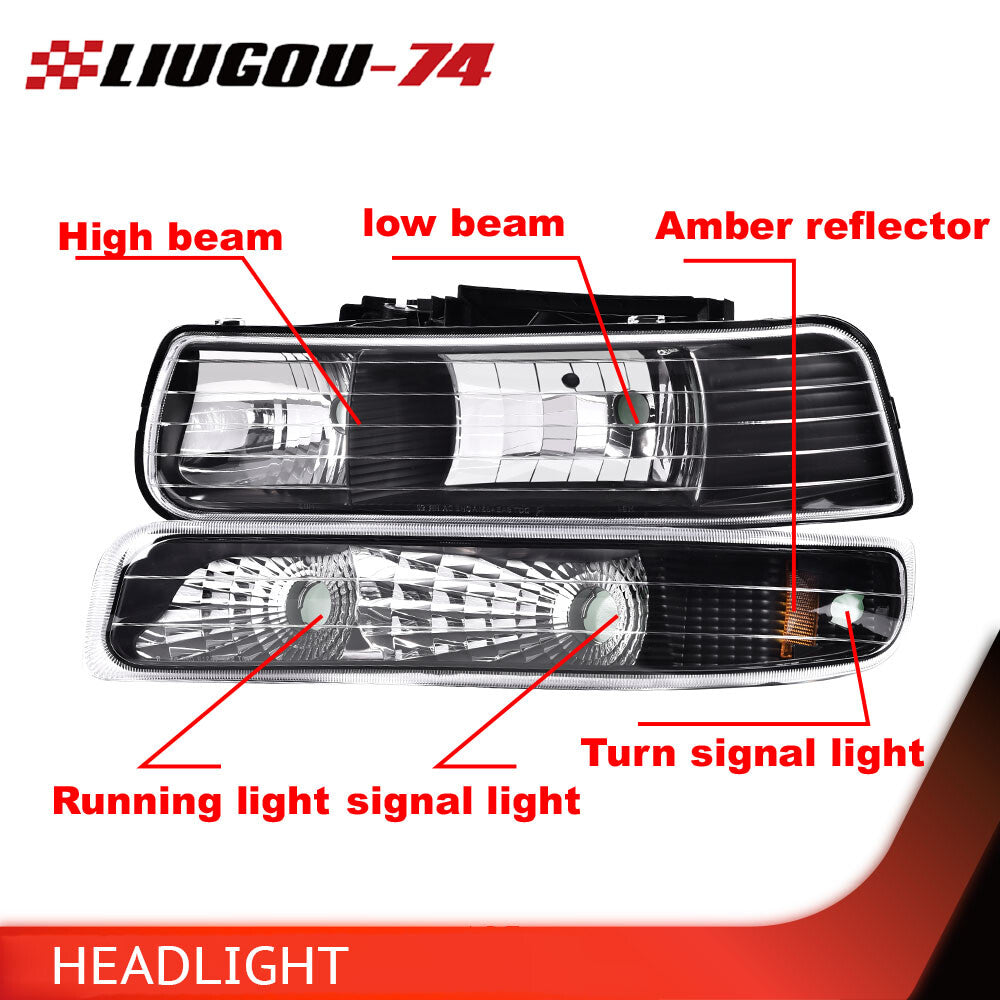 Fits 99-02 for Silverado Amber Corner Headlight Anti-collision Light Black Housing - v