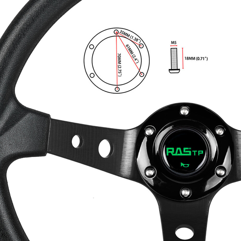 Aluminum 6 Hole Drifting Racing Steering Wheel 14 +Quick Release Adapter Black