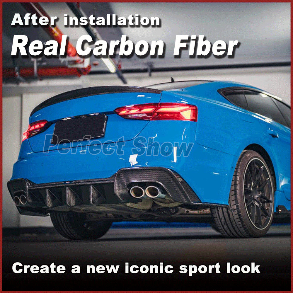 for Audi A5 S-line S5 2020-21 REAL Carbon Fiber Rear Bumper Diffuser Lip Spoiler