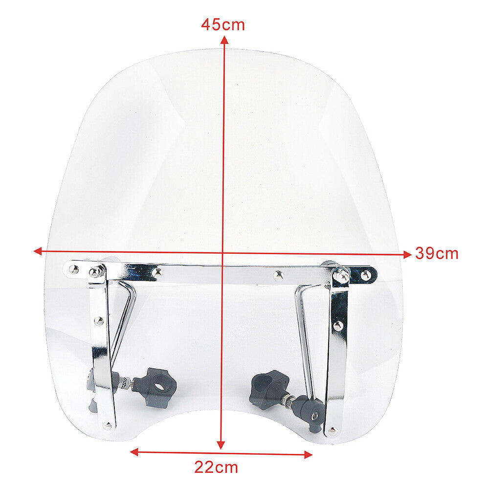 Universal large windshield hardware for motorcycles with 7/8 1 inch handlebar windshields