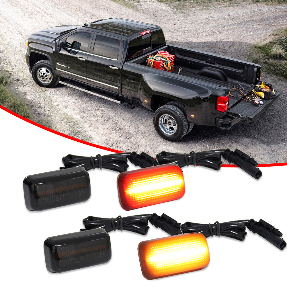 For 2015 - 2023 for / for GMC Twin LED Fender Side Marker Lights Amber / Red 4 pcs - v
