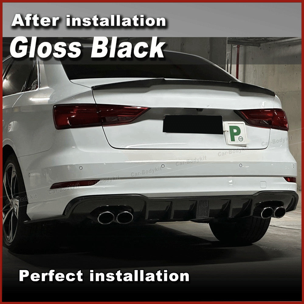 for Audi A3 Sline S3 Sedan 2017-20 Gloss Black Rear Bumper Diffuser Lip W/Light