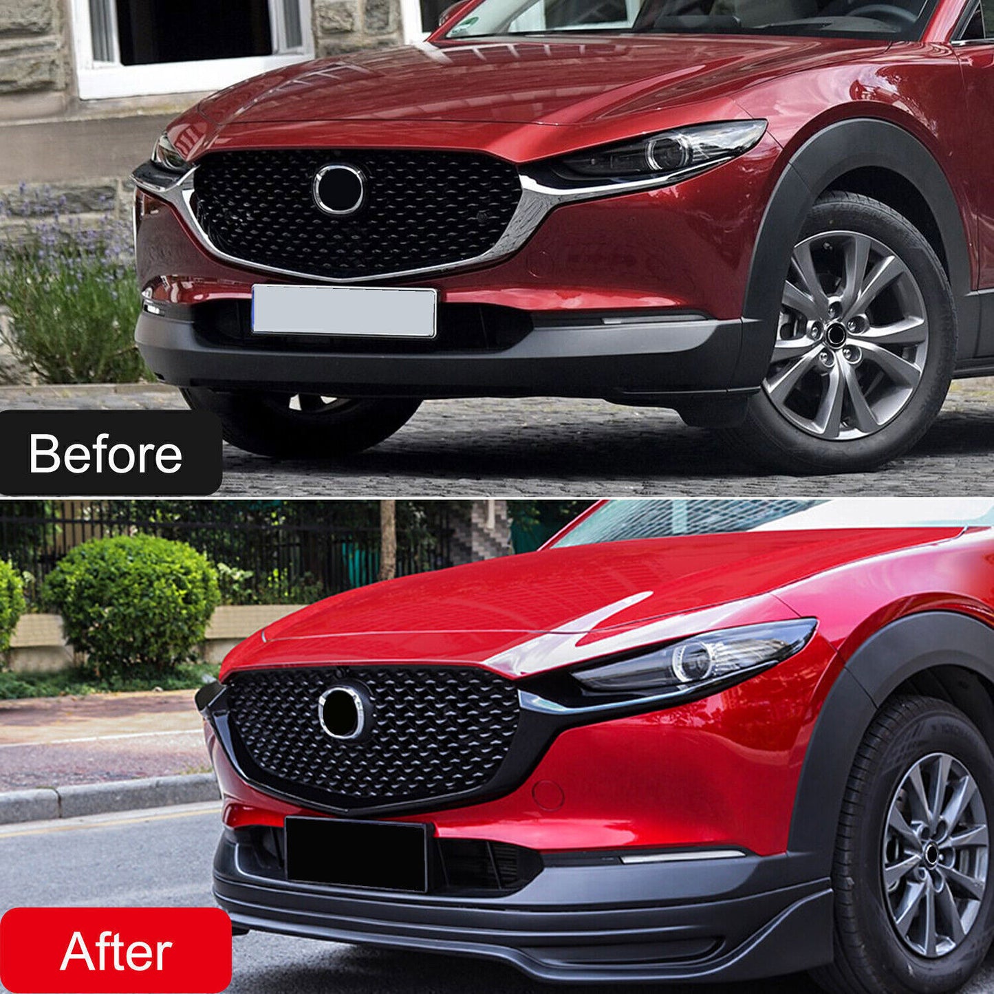 for Mazda CX-30 2020-2024 Glossy Black Front Center Mesh Grille Grill Strip Trim