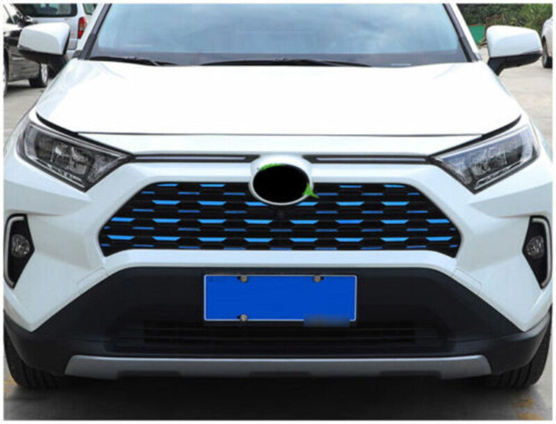 Blue steel Front Center Mesh Grille Grill Decals Trim for Toyota RAV4 2019-2022