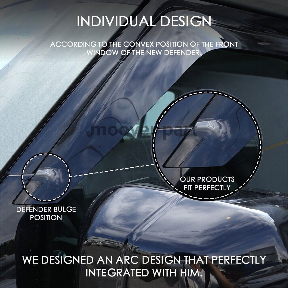 2p for Defender 90 2020-2024 Black Window Vent Visor Sun Rain Deflector Guard