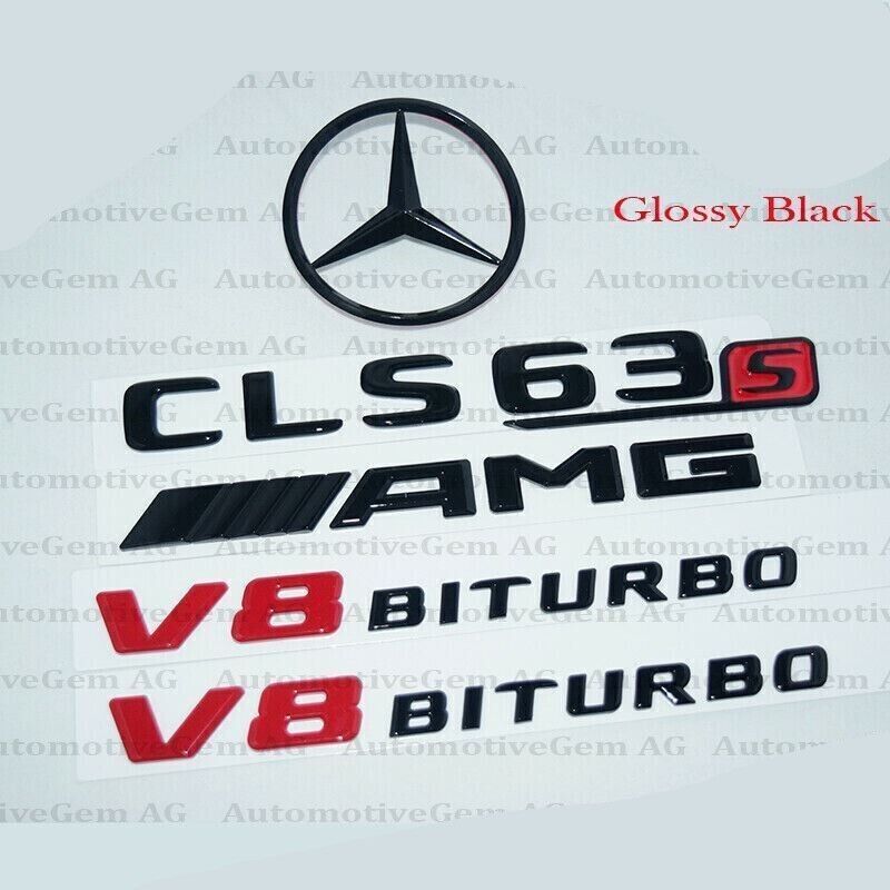 CLS63S AMG V8 BITURBO Rear Star Emblem glossy Black Badge Combo Set for W218 4