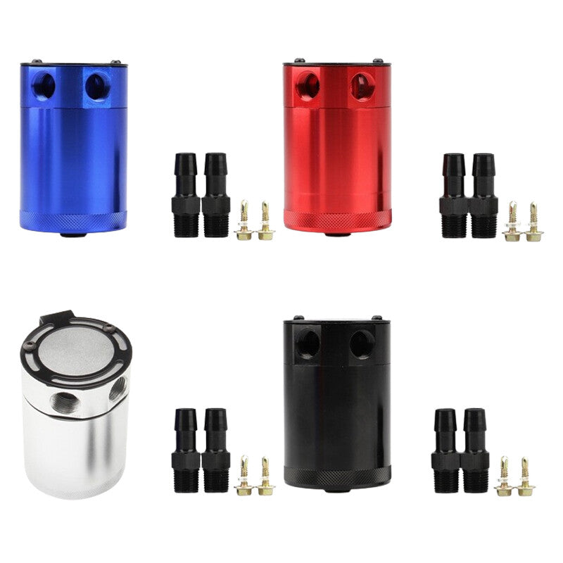 Compact Baffled 2-Port Aluminum Oil Catch Reservoir Can Tank Silver Universal