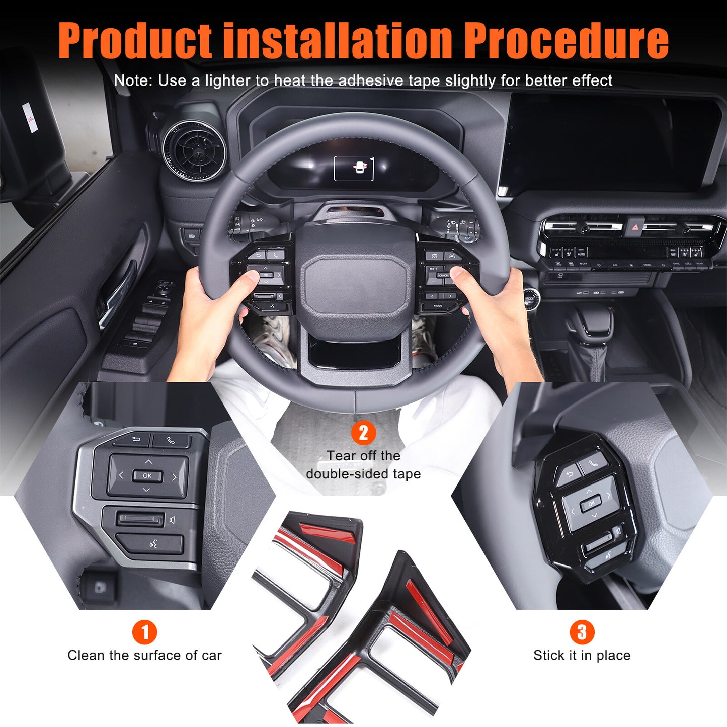 Gloss black steering wheel button frame for 2024 Prado for Land Cruiser LC250 n