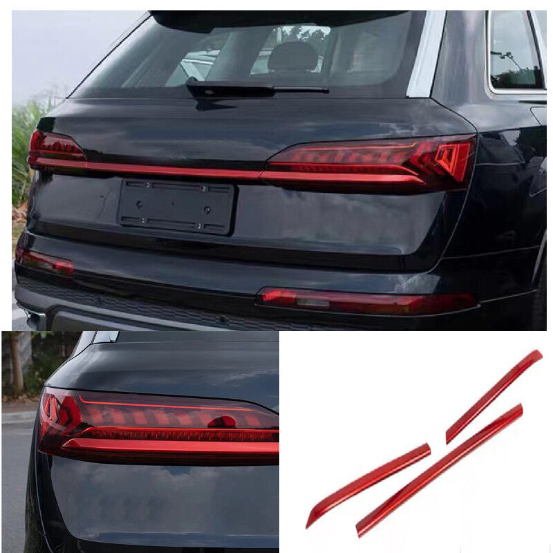 For 2020-2022 for Audi Q7 Red Rear Steel Spoiler Through tail lamp Strip Trim Set 3x