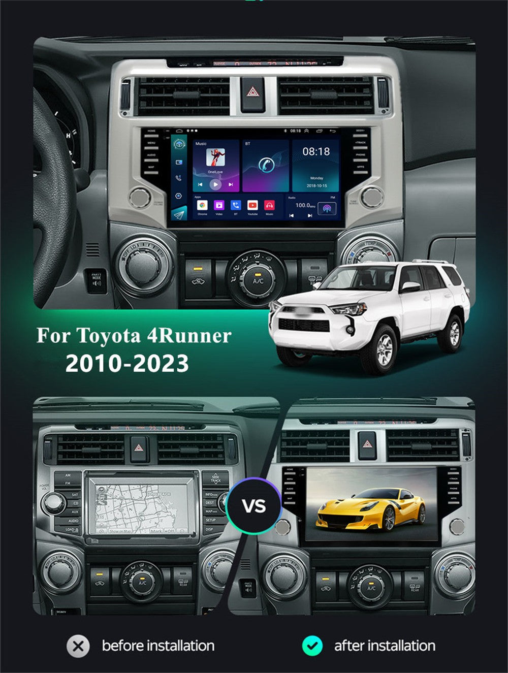 9Android 13 Support Carplay 1+16G Car Stereo Radio Navi for Toyota for 4Runner