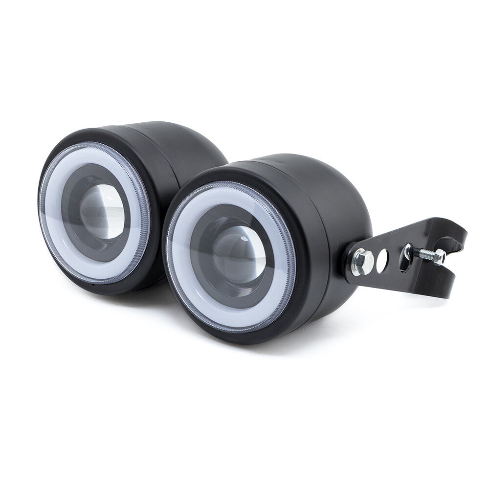 Black LED Twin Headlight Double Dual White DRL Lamp With Bracket For Cafe Racer Q