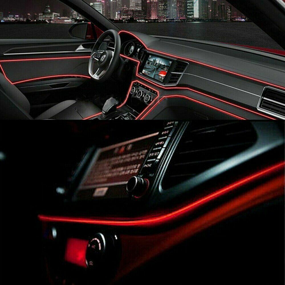 Red LED Auto Car Interior Decor Atmosphere Wire Strip Light Lamp Accessories 12V Q