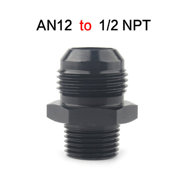 2Pcs 1/2 NPT to 12AN Adapter Pipe Thread to AN12 Male Flare Fitting Black