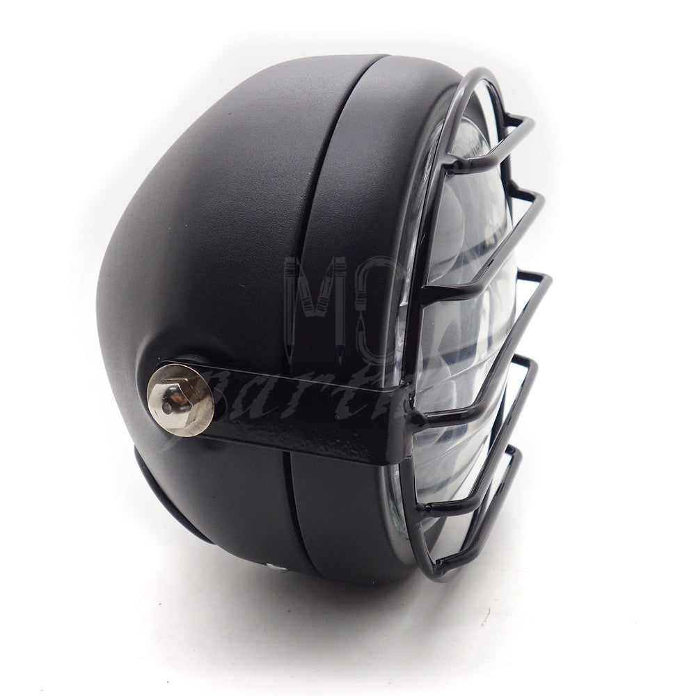 Motorcycle Matte Black Retro LED Headlight Grill Side Mount Cover For Cafe Racer Q