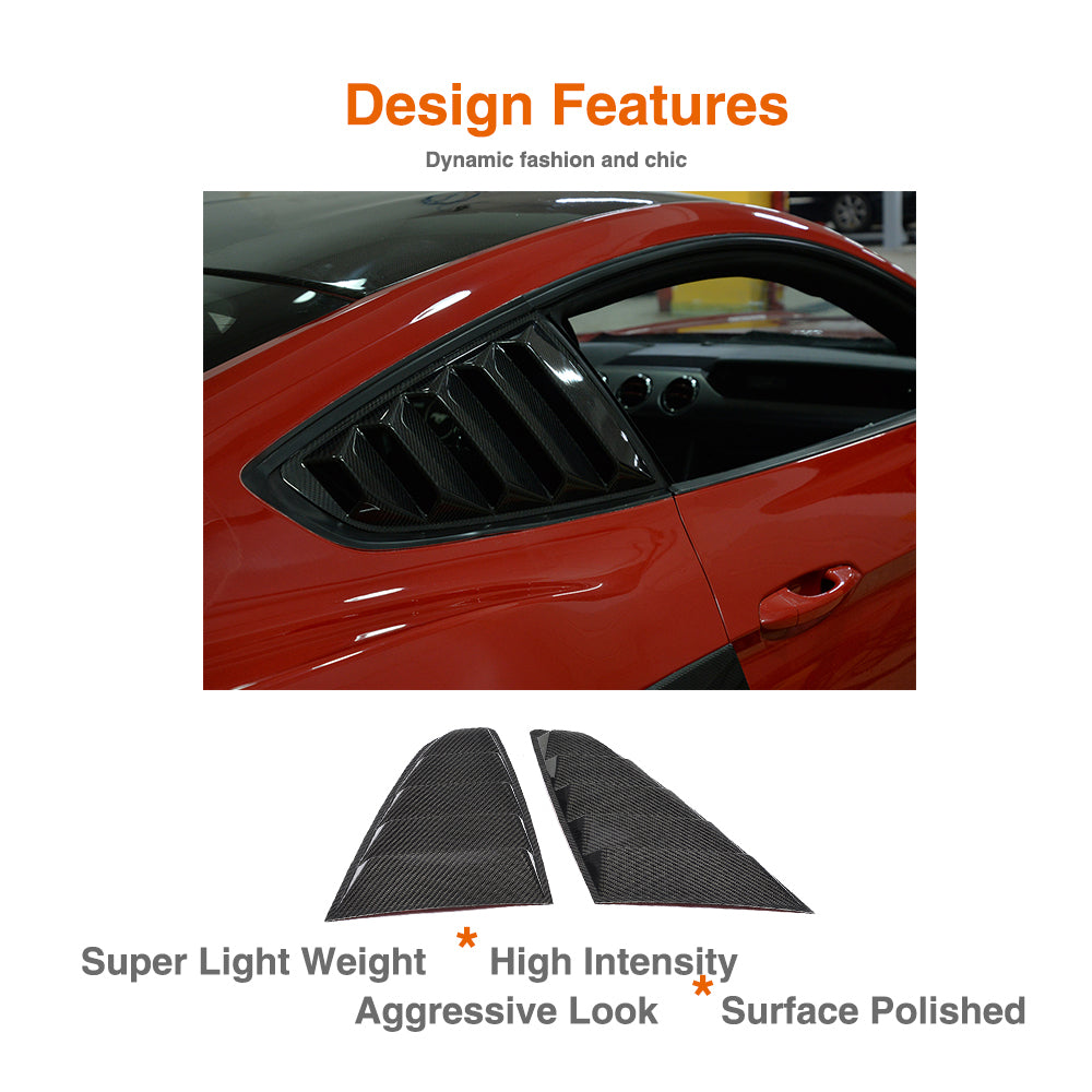 Carbon Fiber Side Window Quarter Scoop Louver Vent Cover for Ford for Mustang 15-17