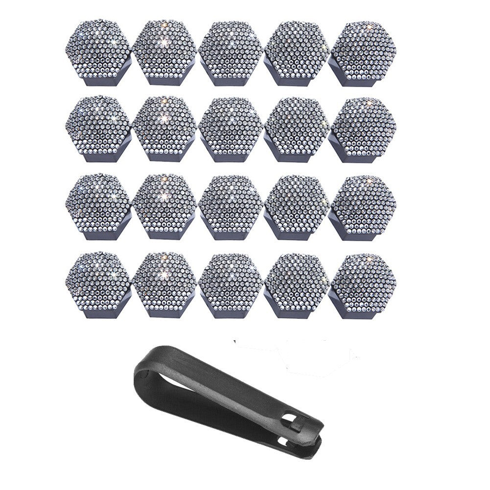 White Rhinestone 20Pcs/set 17mm Wheel Lug Nut Covers Bolt Cap v