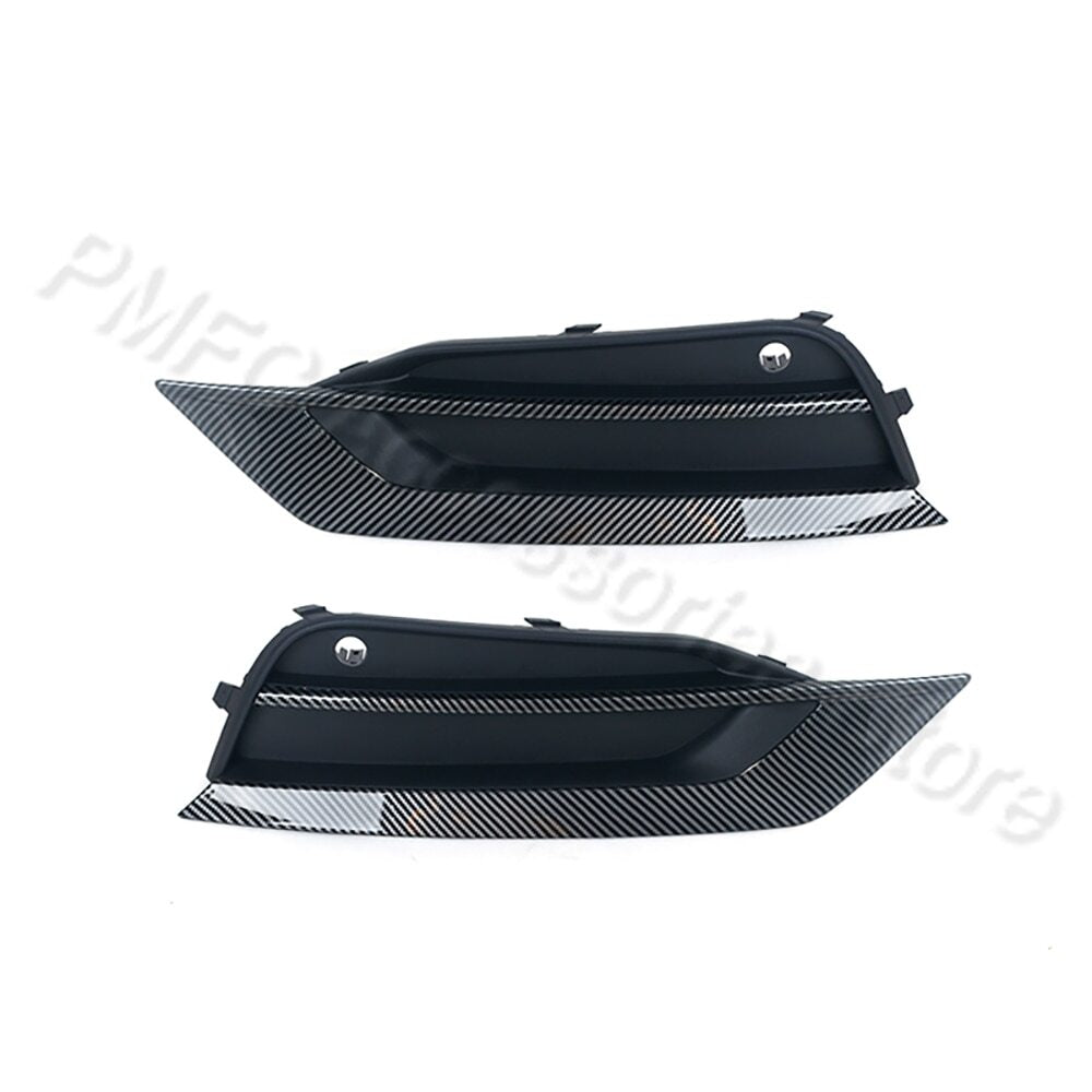 A pair of fog lights, a grille, and a carbon fiber-style front bumper are suitable for the for Volvo S90 V90 (2016-19).