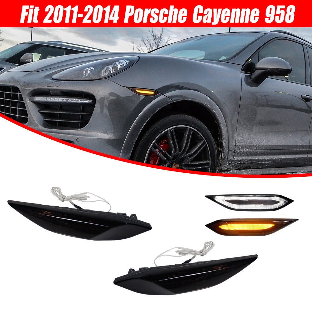 Smoke LED Side Marker Lights for 11-14 for Cayenne Amber Turn Signal White DRL - v