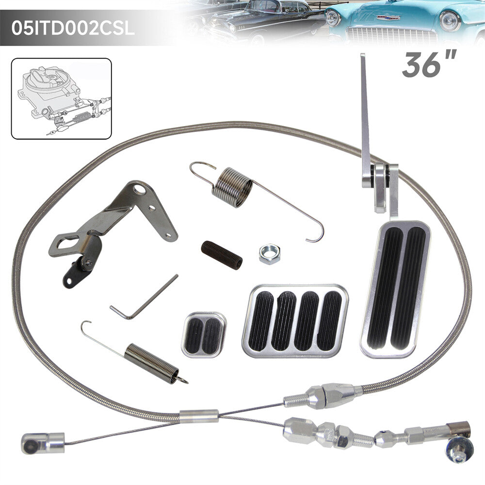 Aluminum Gas Pedal w/Brake +Clutch Pad 36 Throttle Cable Bracket Spring Kit