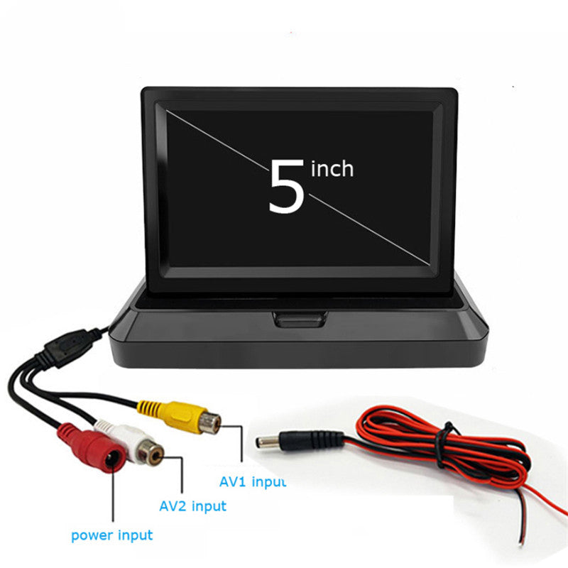 5-inch TFT LCD high-definition display shows the car's rearview camera with 2 video inputs. n