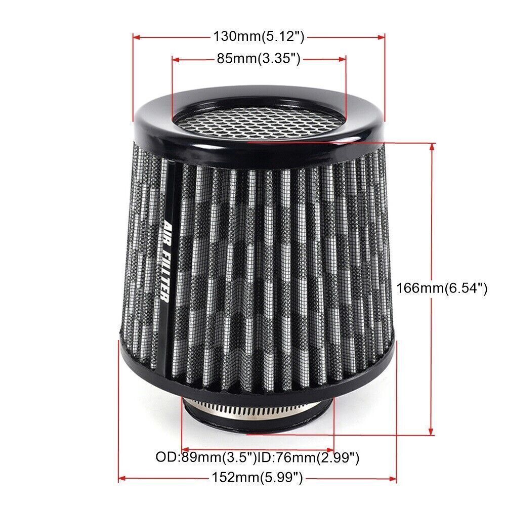 Carbon 3 76mm High Flow Inlet Cold Air Intake Cone Replacement Dry Air Filter Q