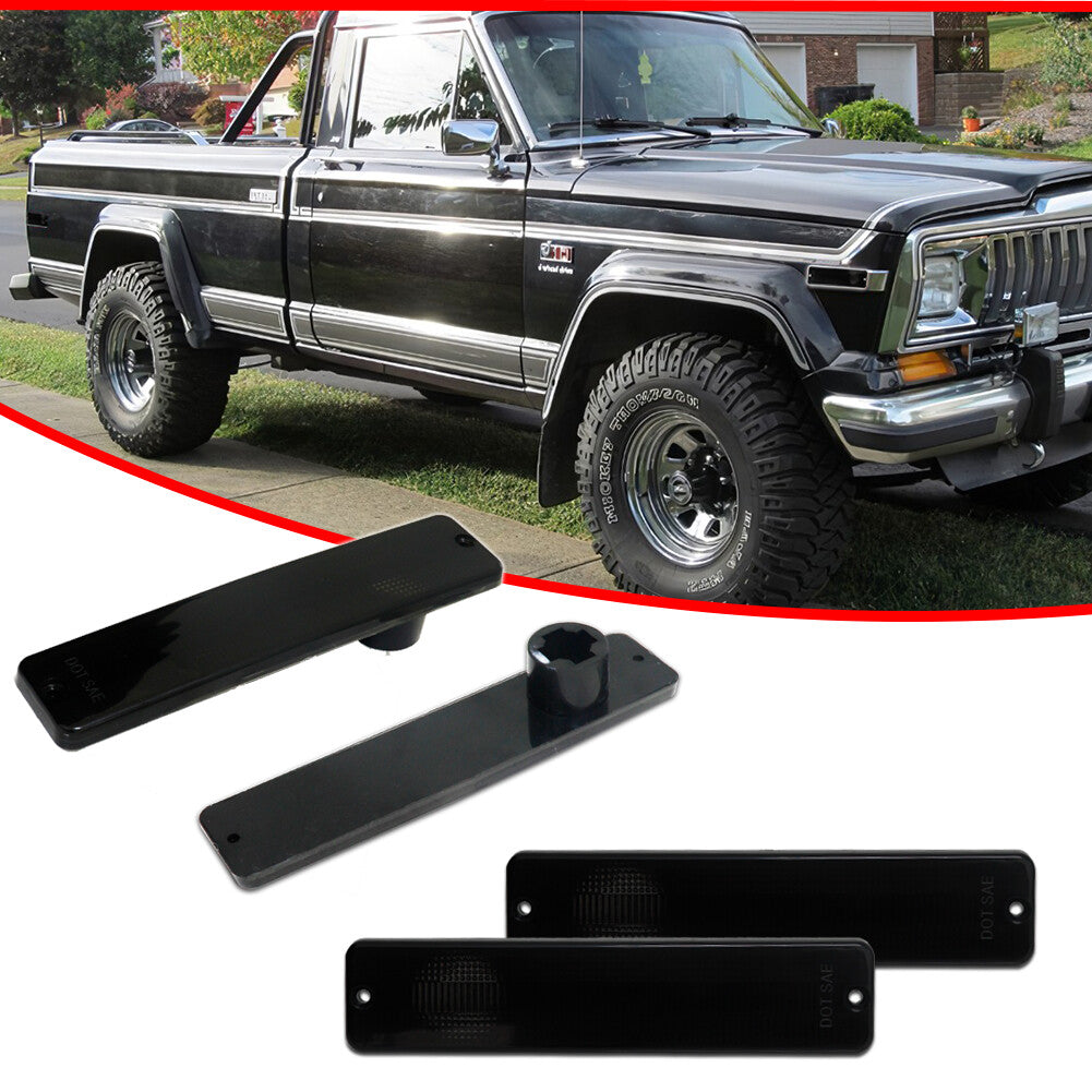 Smoked lens front and rear bumper side marker light housing kit for Jeep J - v