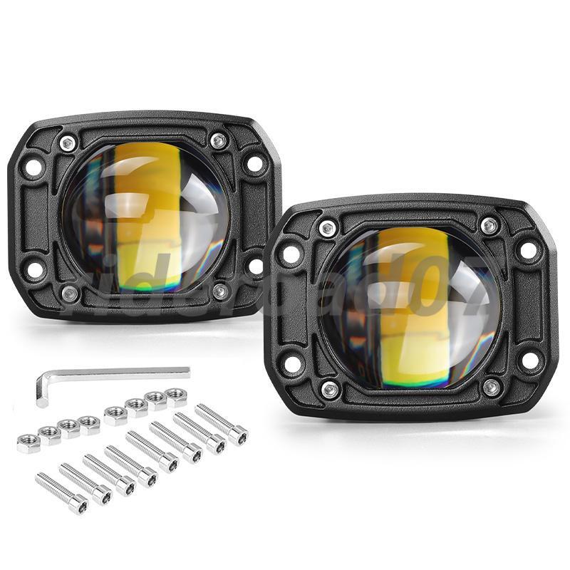 2X 3in White+Yellow Flush Mount LED Work Light Bar Pods Driving Spot Fog Offroad