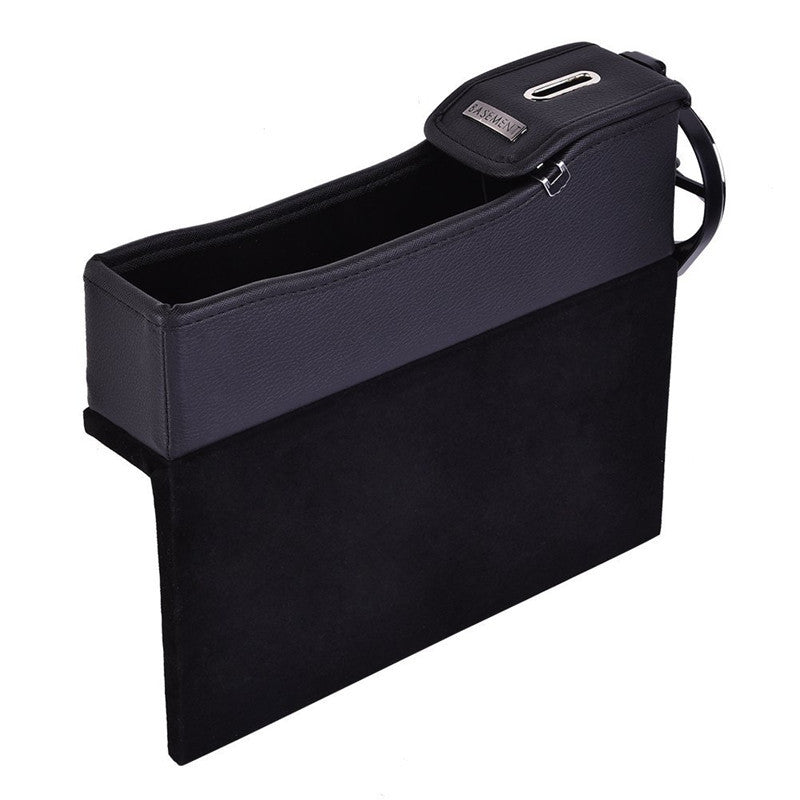 Black PU Car Left for Seat Storage Box Catcher Gap Filler Coin Collector Cup Holder