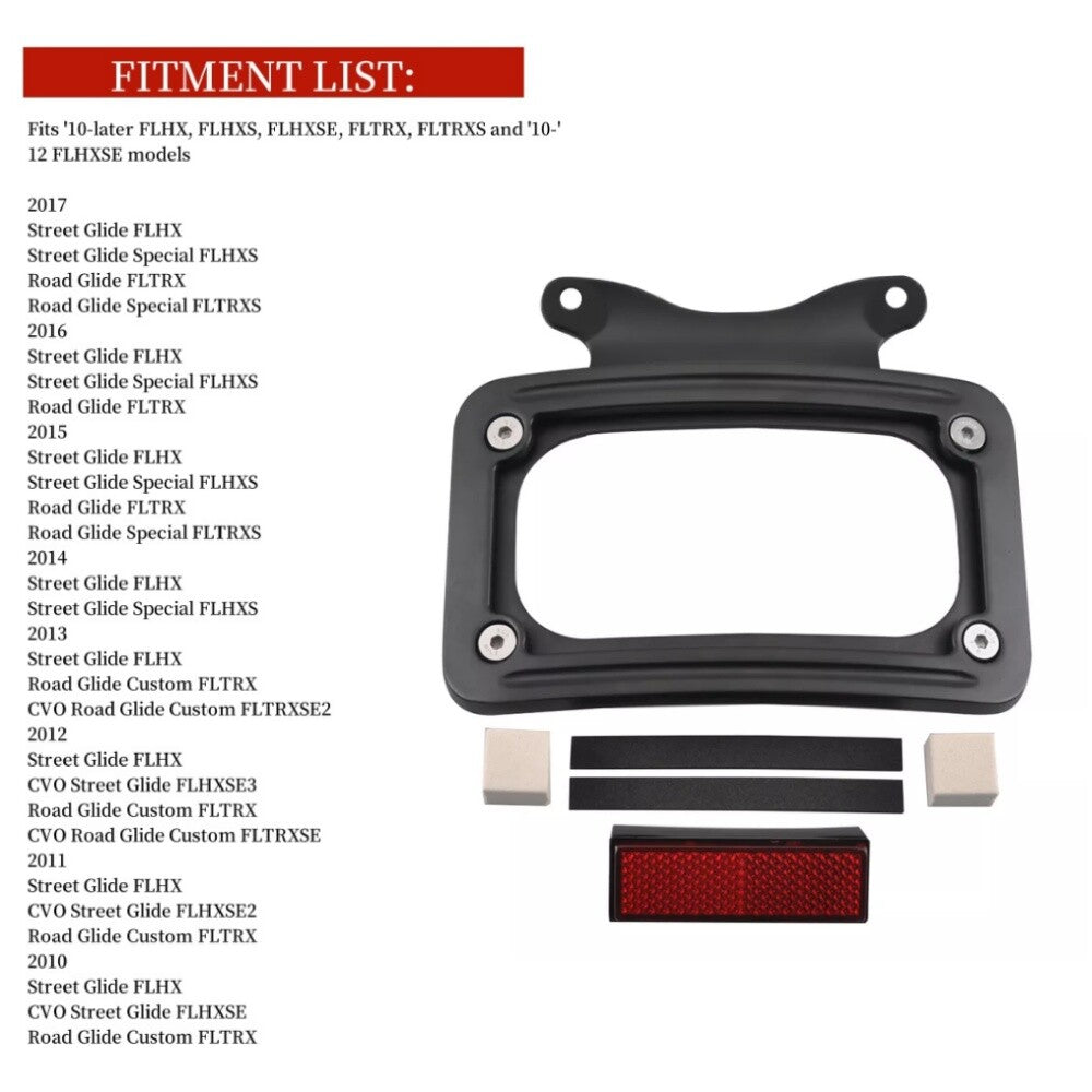 Black curved license plate installation suitable for Harley Touring Road Street Glide 2010 - 2017 - n