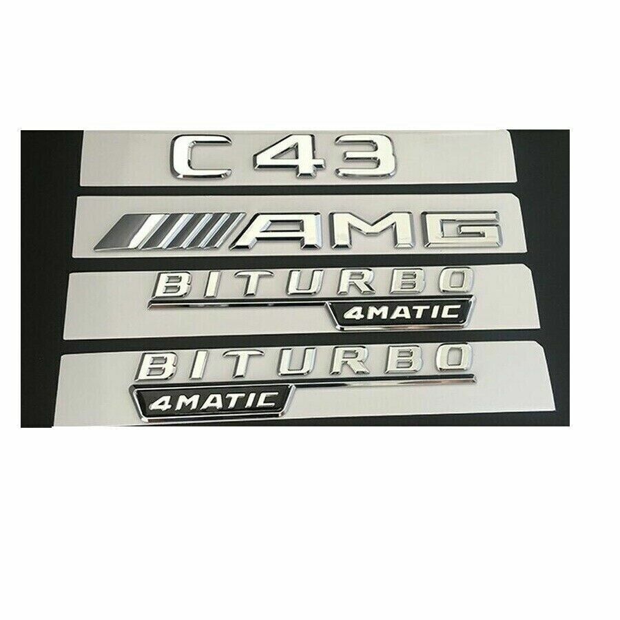 Chrome C43 AMG BITURBO 4MATIC Trunk Fender Badges Emblems for AMG C43