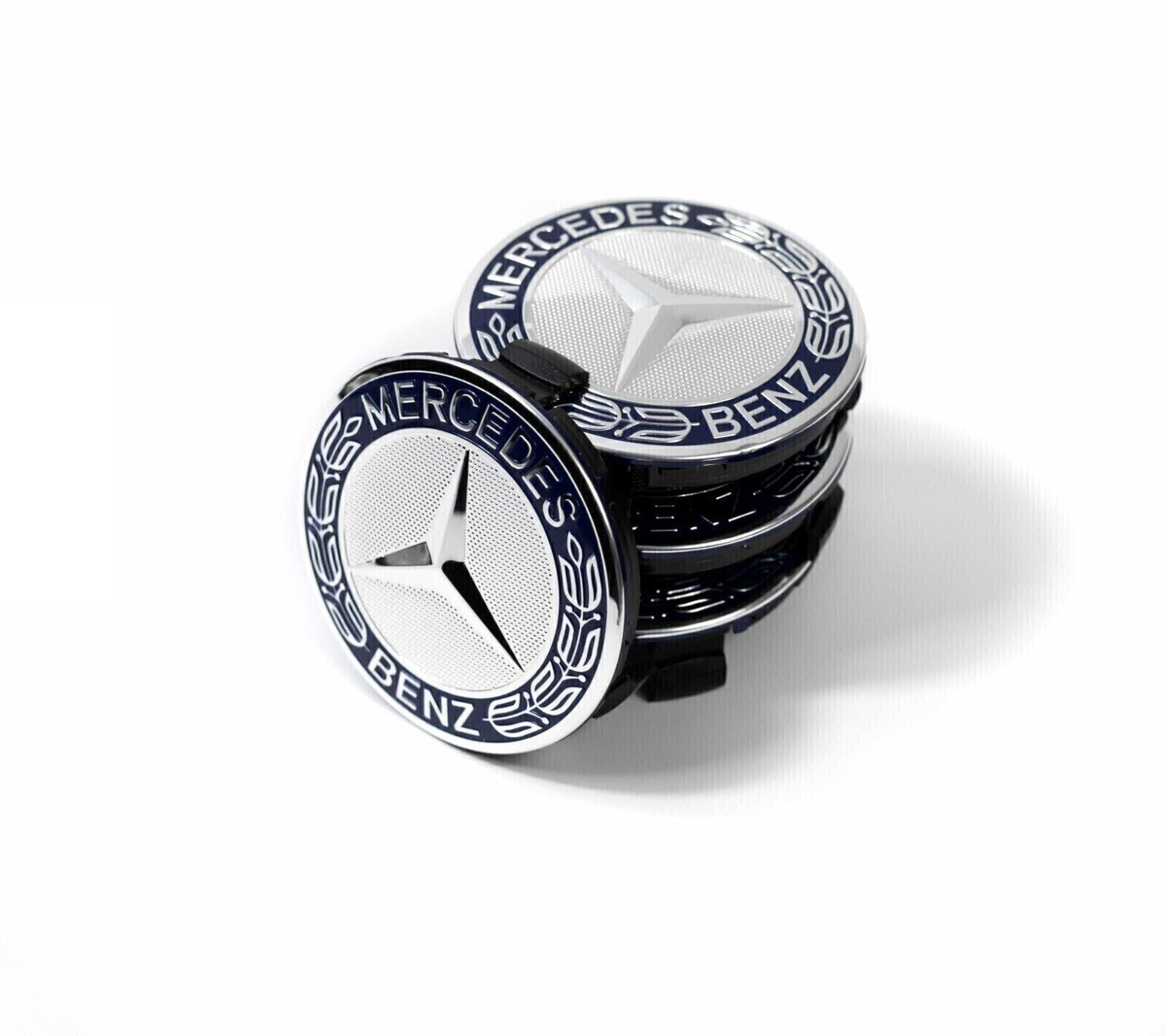 A set of 4 x 75mm classic dark blue wheels, center hubcaps, AMG rims