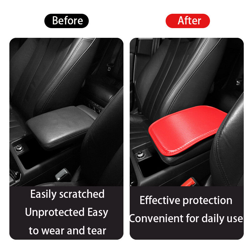 1Pc Carbon Fiber Car Center Console Armrest Mat Pad Cover New Accessory Red