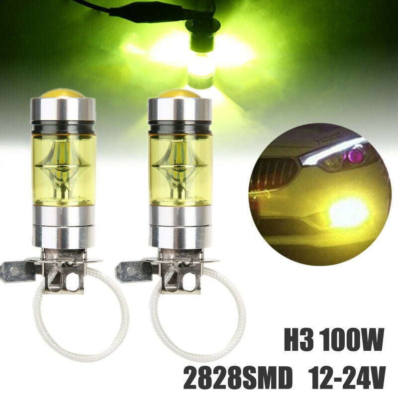 2Pcs Car Yellow H3 4300K 2000LM 12-24V LED Fog Light Taillight Bulb Replacement v