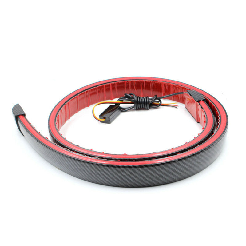 Car Red Multifunction DC12V Carbon Fiber LED Rear Spoiler Light Brake Lamp Strip